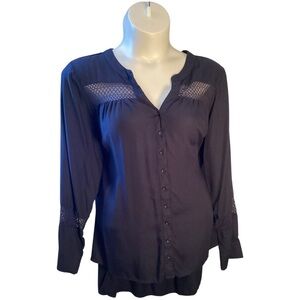 Lane Bryant Navy Blouse with Lace Accents